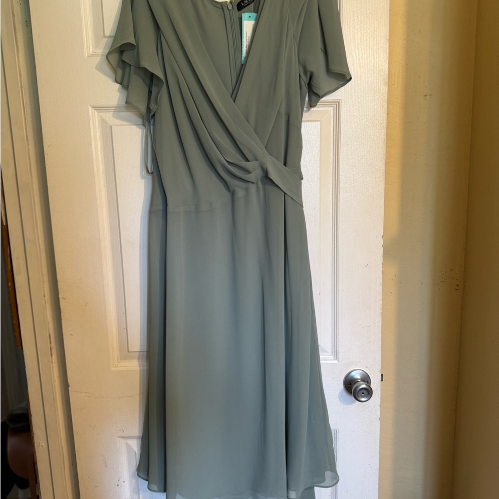Ralph Lauren Green Flutter Sleeve Midi Dress